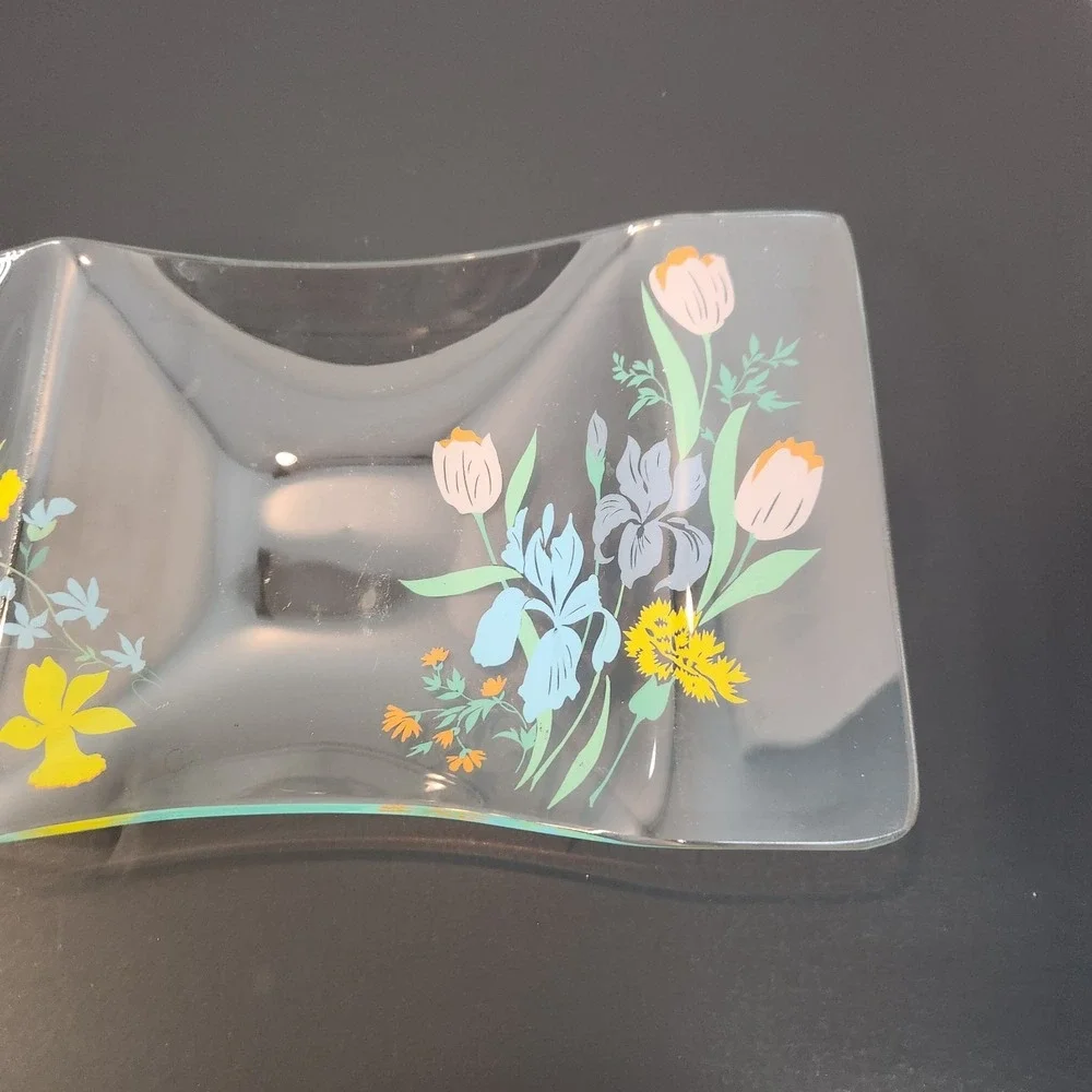 Vtg‎ MCM Dorothy Thorpe Spring Harvest 2 Compartment Wavy Serving Dish Candy Nut